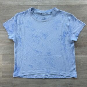 Lululemon Top Women's Sz 4-8 Train To Be Tie Dye Blue Linen Short Sleeve Workout